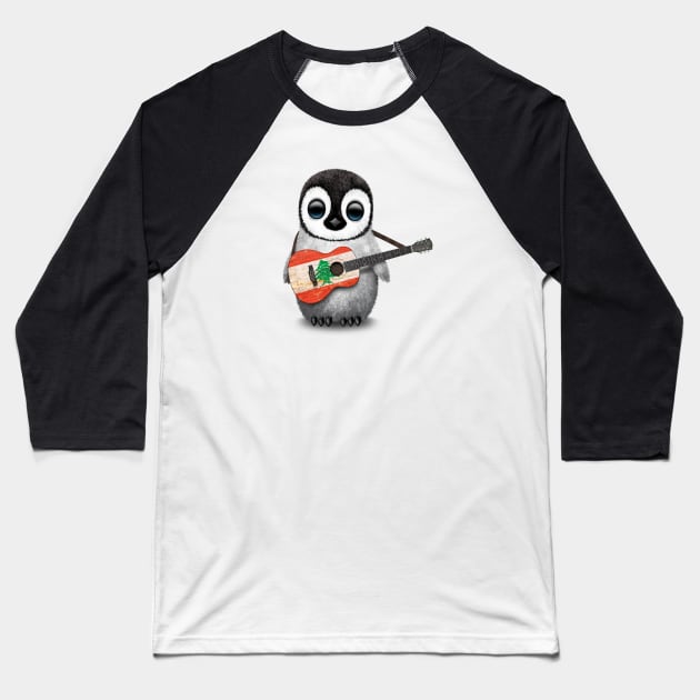 Baby Penguin Playing Lebanese Flag Guitar Baseball T-Shirt by jeffbartels